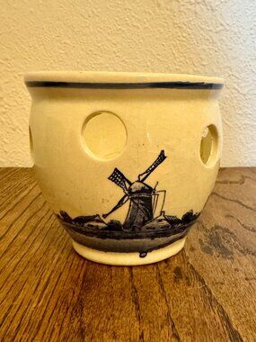Delft Blue Painted Ceramic Planter Vintage Made in Holland